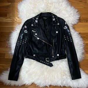 Bebe Moto Jacket with Floral detail and Studs